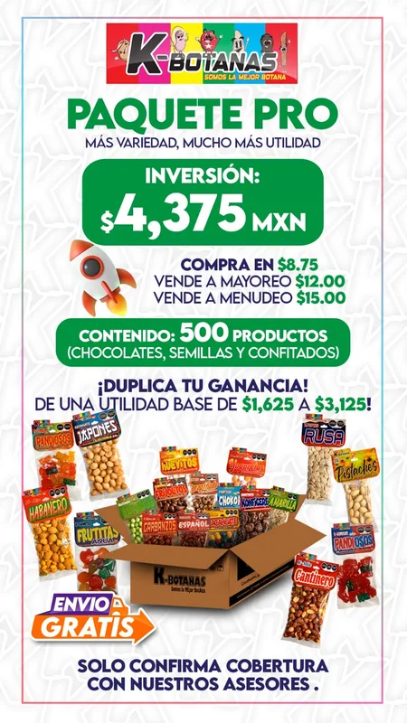 PAQUETE PRO K-BOTANAS 500 PZAS