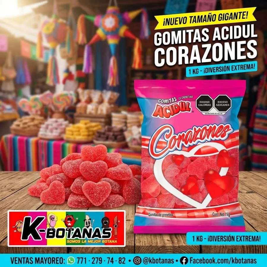 Acidul gomitas Corazón Rojo Grande 1 Kg
