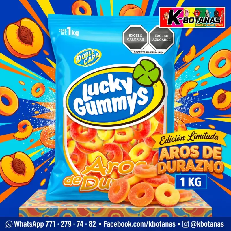 Cuanda Goma Lucky Gummys Aros Durazno 1 Kg