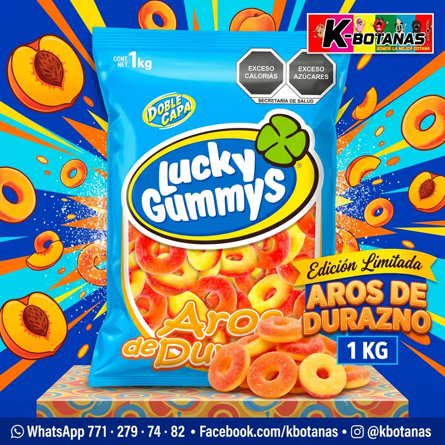 Cuanda Goma Lucky Gummys Aros Durazno 1 Kg