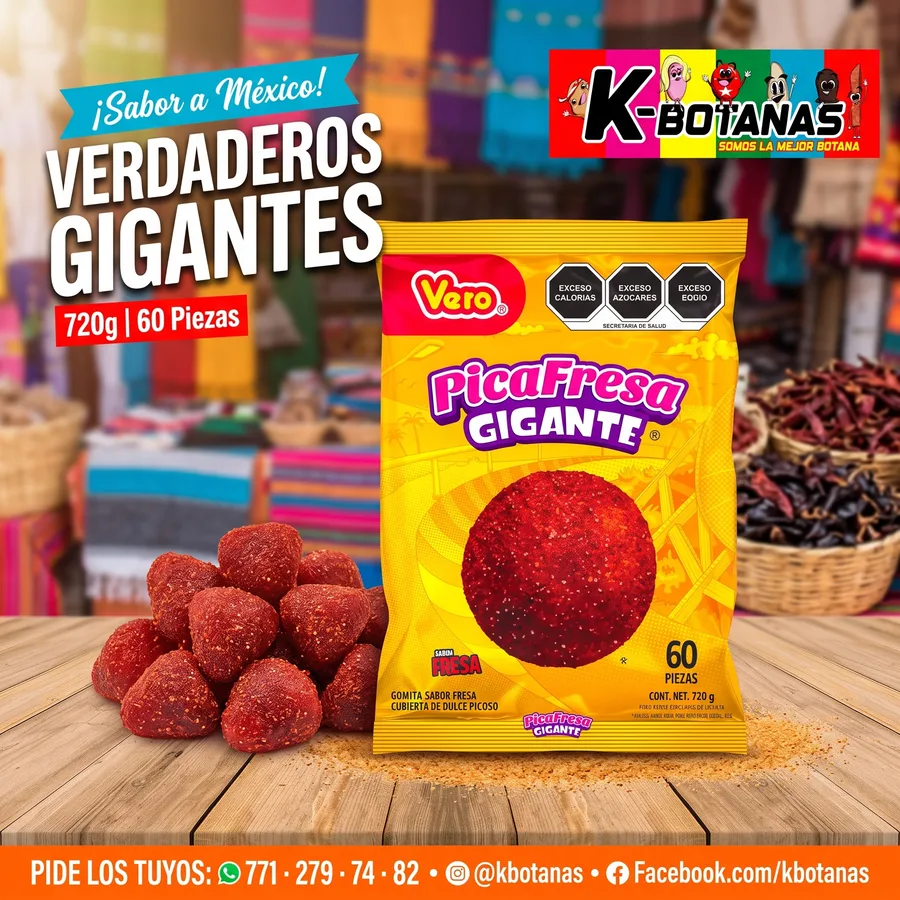 Dulces Vero gomita Pica Fresa Gigante 720g bolsa con 60 piezas